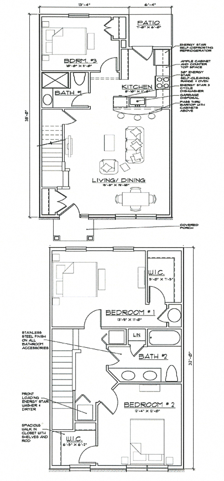 Floor plan for 3 beds, 2 baths, 1361 sqft